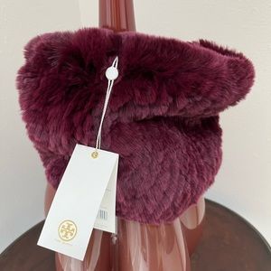 NEW Tory Burch maroon rabbit fur funnel